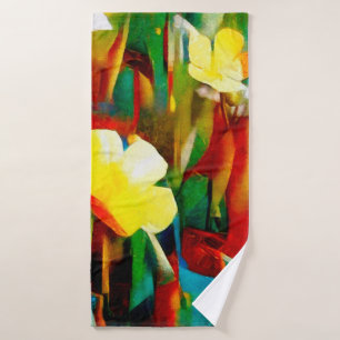 Daffodils. Abstract floral composition in a cubist Bath Towel