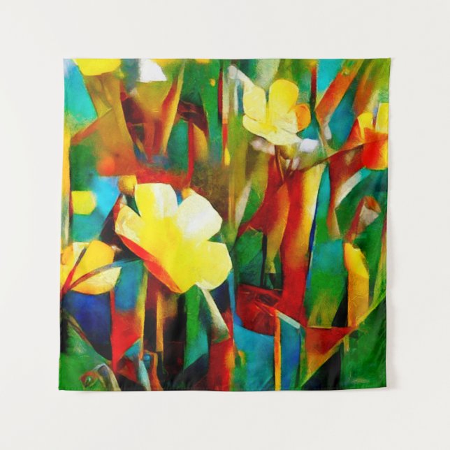 Daffodils. Abstract floral composition in a cubist Tapestry (Front)