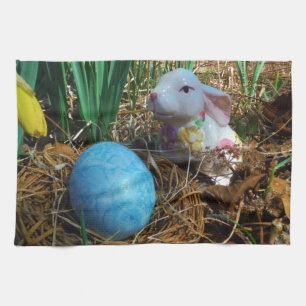 Daffodils and  Blue Easter egg Tea Towel