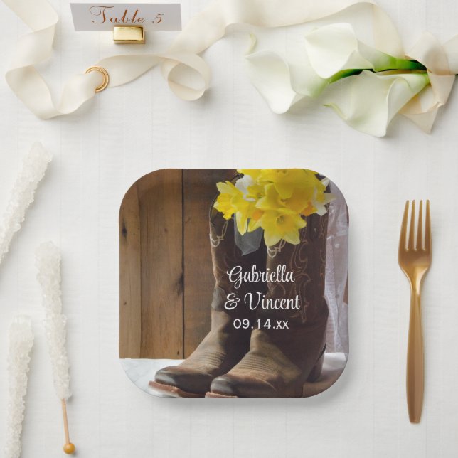 Daffodils and Cowboy Boots Country Western Wedding Paper Plate (Wedding)