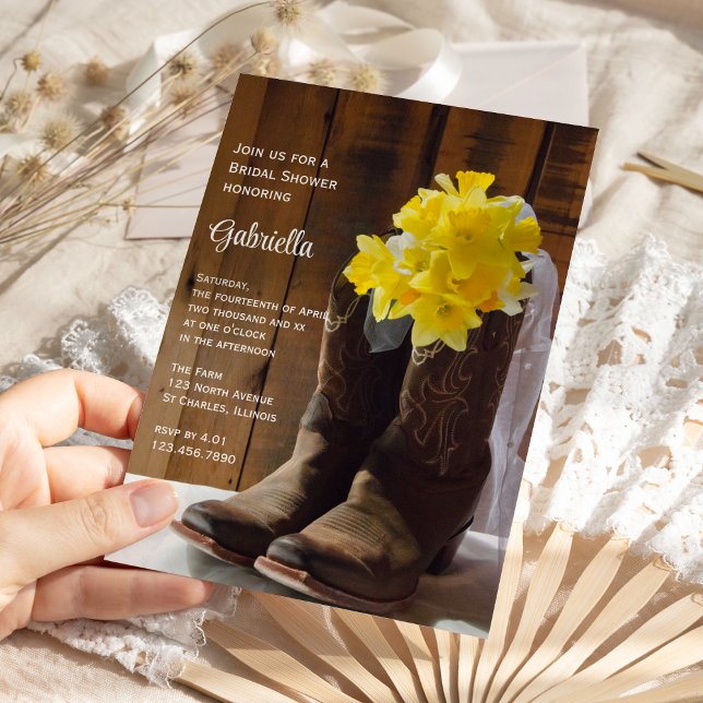 Daffodils and Cowboy Boots Western Bridal Shower Invitation (Creator Uploaded)
