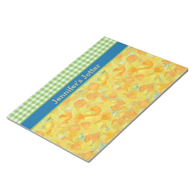 Daffodils and Green Gingham Notepad (Angled)