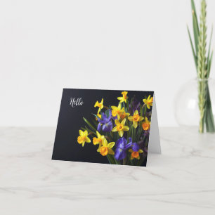 Daffodils and iris on a dark background thank you card