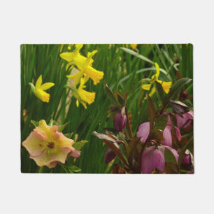 Daffodils and Lenten Roses Colourful Floral Doormat
