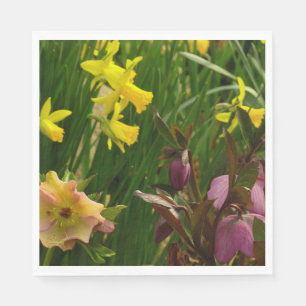 Daffodils and Lenten Roses Colourful Floral Napkin