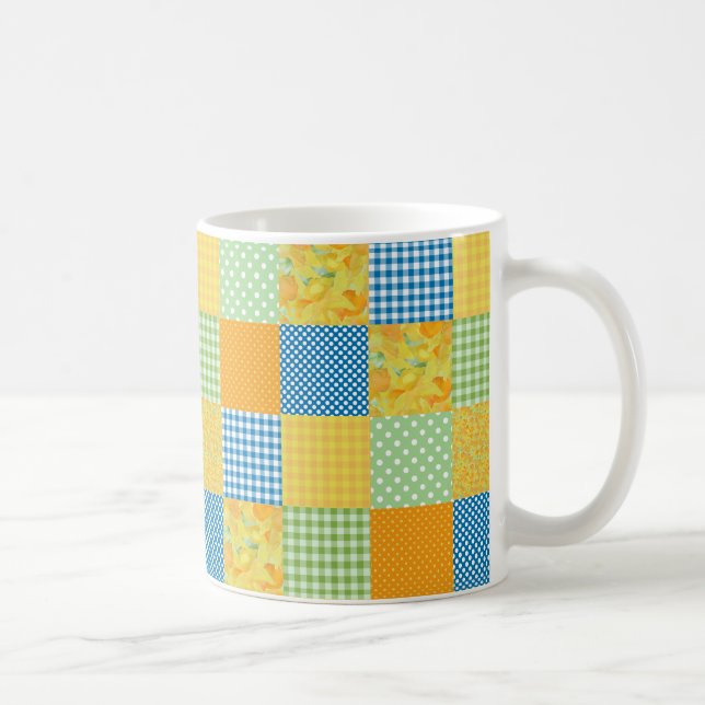 Daffodils Coffee Mug: Country Style Faux-Patchwork Mug (Right)