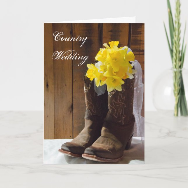 Daffodils Cowboy Boots Wedding Save the Date Announcement (Front)