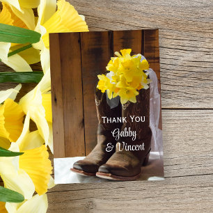 Daffodils Cowboy Boots Western Wedding Thank You Card