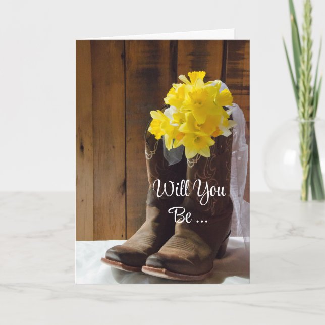 Daffodils Cowboy Boots Will You Be My Bridesmaid Invitation (Front)
