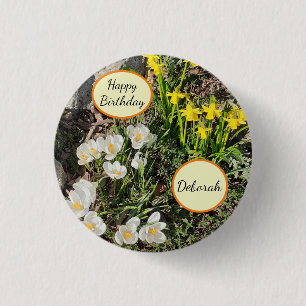 Daffodils & Crocus Birthday 3 Cm Round Badge