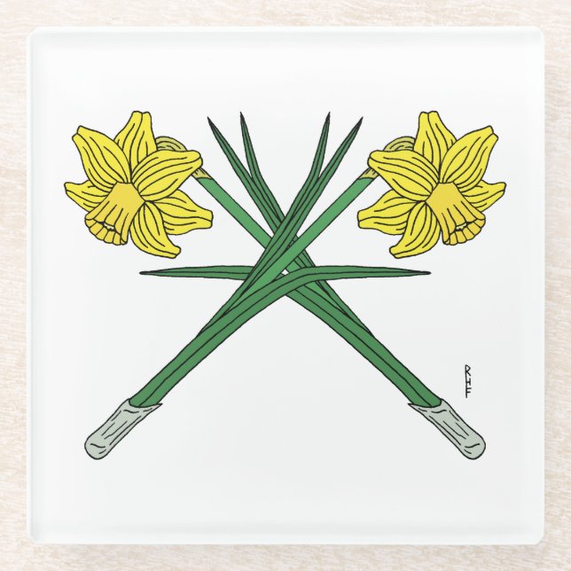 Daffodils Crossed Glass Coaster (Front)