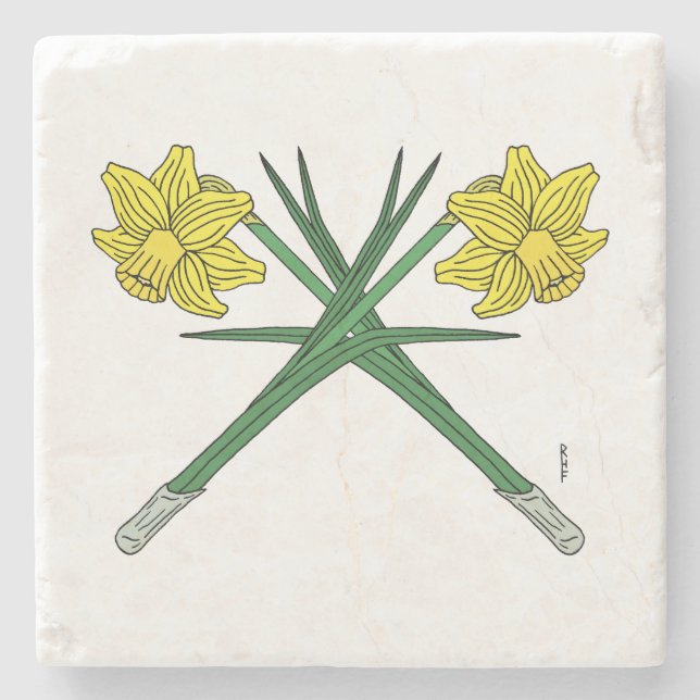 Daffodils Crossed Stone Coaster (Front)