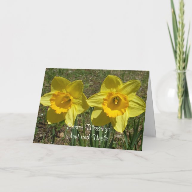 Daffodils Easter Blessings to Aunt and Uncle Holiday Card (Front)