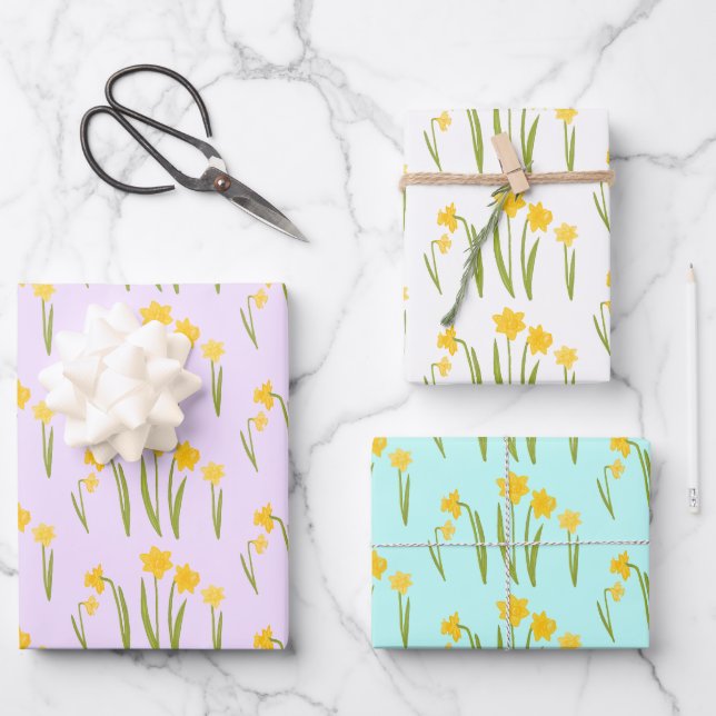 Daffodils Easter Spring Floral Pattern Bulbs Gift Wrapping Paper Sheet (Front)