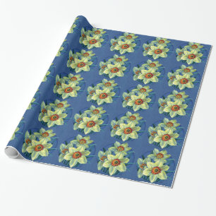 Daffodils fine art blue yellow wrapping paper