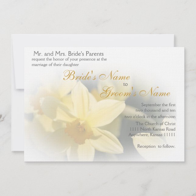 Daffodils Floral Wedding Invitation (Front)