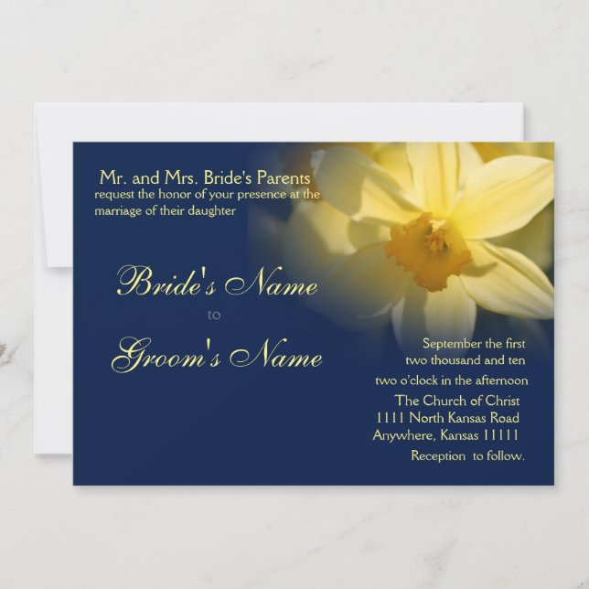 Daffodils Floral Wedding Navy Invitation (Front)
