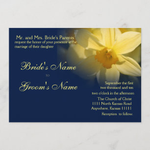 Daffodils Floral Wedding Navy Invitation