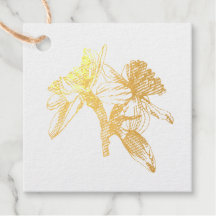 Daffodils flowers bouquet. Golden line.