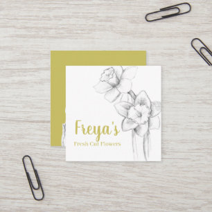 Daffodils Fresh Cut Flowers Botanical Citron Square Business Card