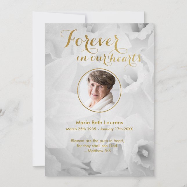 Daffodils Gold Sympathy Thank You Card with Photo (Front)