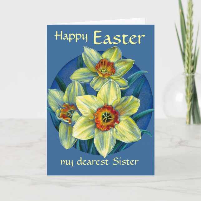 Daffodils "Happy Easter" yellow & blue Sister card (Front)