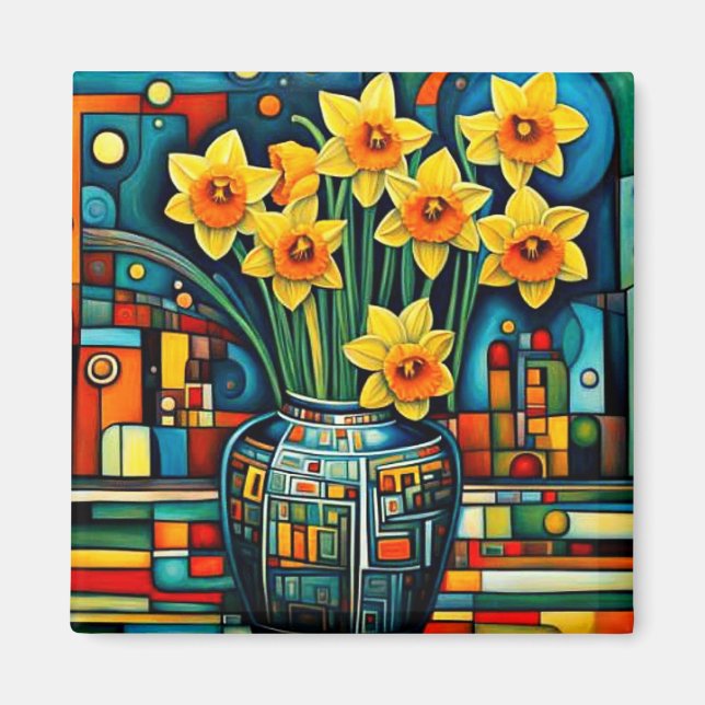 Daffodils in vase magnet (Front)