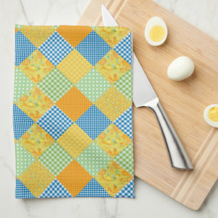Daffodils Kitchen Towel, Country Faux-Patchwork Tea Towel