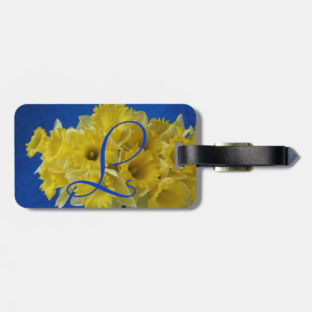 Daffodils on blue luggage tag (Back Horizontal)