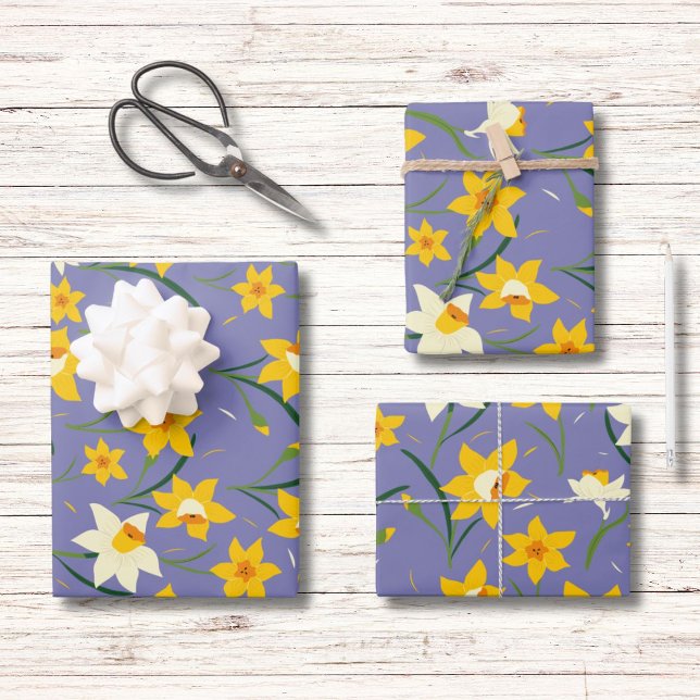 Daffodils on Blue Purple Wrapping Paper Sheet (Creator Uploaded)