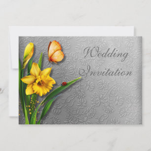 Daffodils on Decorated Silvery Invitation Card