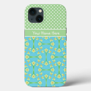 Daffodils on Turquoise, White Polkas on Soft Green iPhone 13 Case