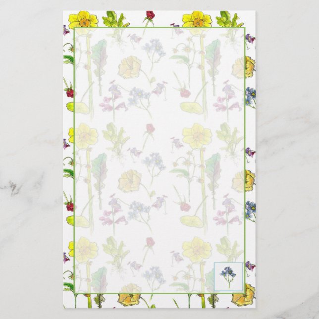 Daffodils Pansies Plant Drawing Botanical Stationery (Front)