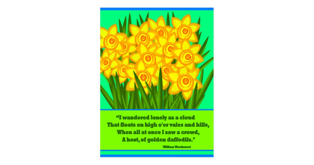 Daffodils Poem, postcard Zazzle.co.uk