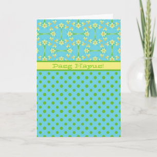 Daffodils, Polka Dots, Easter Card, Welsh Greeting Holiday Card