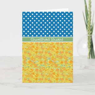 Daffodils, Polka Dots Get Well Card Welsh Greeting