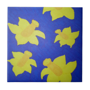 Daffodils Pop Art Blue Tile