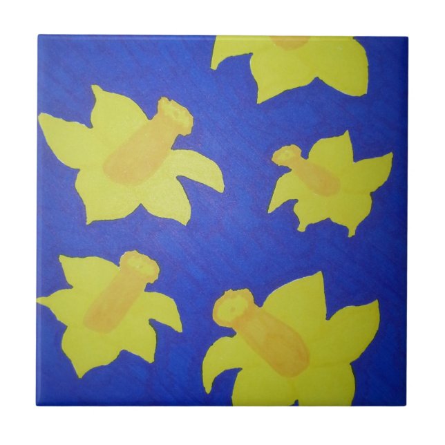 Daffodils Pop Art Blue Tile (Front)
