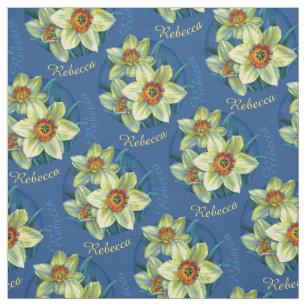 Daffodils spring botanical art watercolor fabric