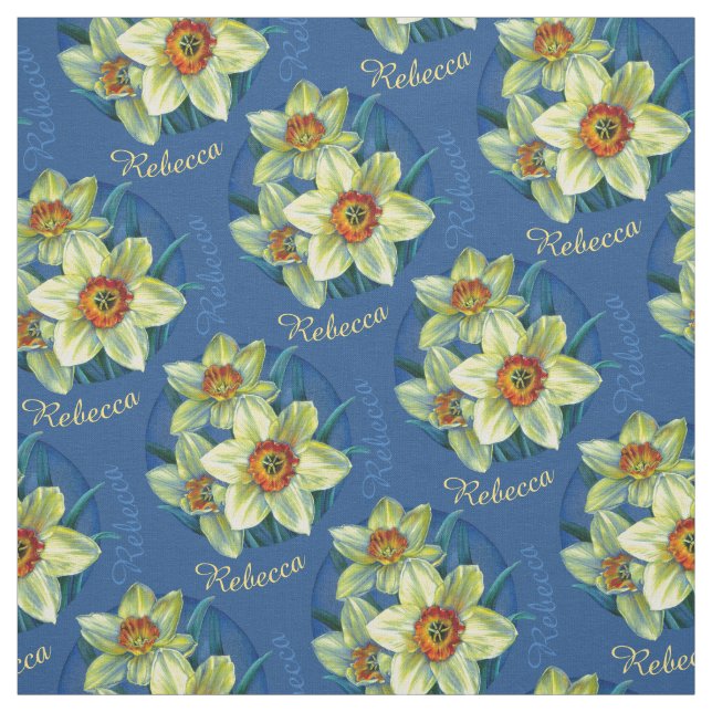 Daffodils spring botanical art watercolor fabric (Swatch)
