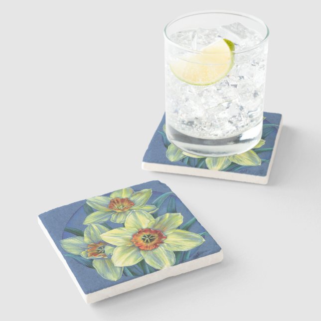Daffodils spring fine art watercolor coaster (Side)