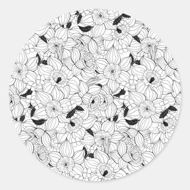 Daffodils spring floral pattern classic round sticker (Front)