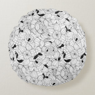 Daffodils spring floral pattern round cushion