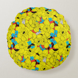 Daffodils spring floral pattern round cushion