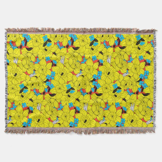 Daffodils spring floral pattern throw blanket (Front)