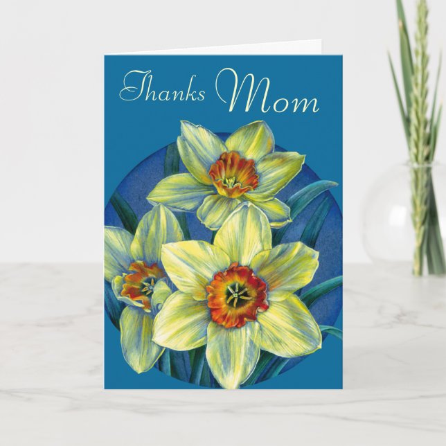 Daffodils "Thanks Mum" yellow & blue mothers card (Front)