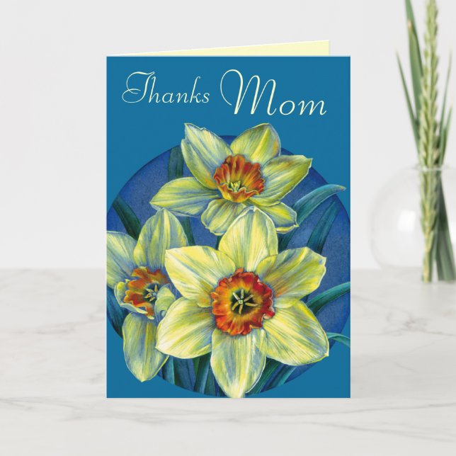 Daffodils Thanks Mum yellow blue mothers day Thank You Card (Front)