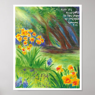 Daffodils with Scripture Christian Poster