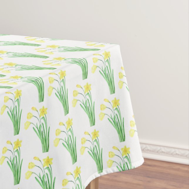Daffodils Yellow Elegant Modern Floral Watercolor Tablecloth (In Situ)