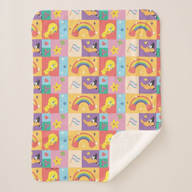 DAFFY DUCK™ & TWEETY™ - Pride Pattern Sherpa Blanket (Front)
